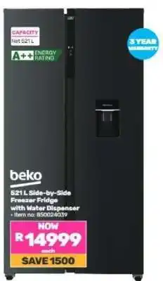 Game beko 521 L Side-by-Side Freezer Fridge offer