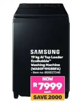 Game Samsung 19 kg AI Top Loader EcoBubble Washing Machine offer