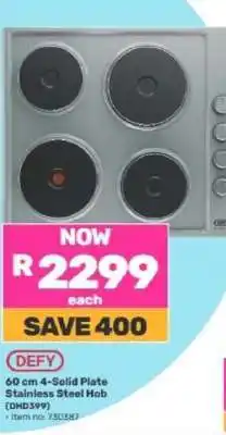 Game DEFY 60 cm 4-Solid Plate Stainless Steel Hob (DHD399) offer