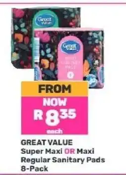 Game GREAT VALUE Super Maxi OR Maxi Regular Sanitary Pads 8-Pack offer