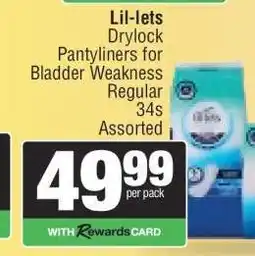Spar Lil-lets Drylock Pantyliners offer