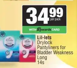 Spar Lil-lets Drylock Pantyliners for Bladder Weakness Long 14s offer