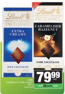 Spar Lindt Excellence or Lindor Singles offer