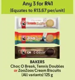 Makro Bakers Choc O Break, Tennis Doubles or ZooZoos Cream Biscuits offer