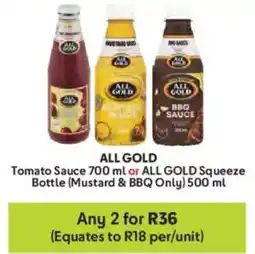 Makro ALL GOLD Tomato Sauce or ALL GOLD Squeeze Bottle (Mustard & BBQ Only) offer