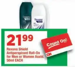OK Grocer Rexona Shield Antiperspirant Roll-On Assorted offer