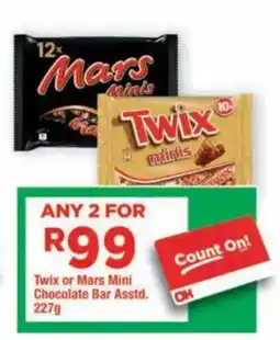 OK Grocer Twix or Mars Mini Chocolate Bar Assorted offer