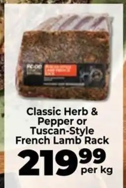 Food Lover's Market Classic Herb & Pepper or Tuscan-Style French Lamb Rack offer
