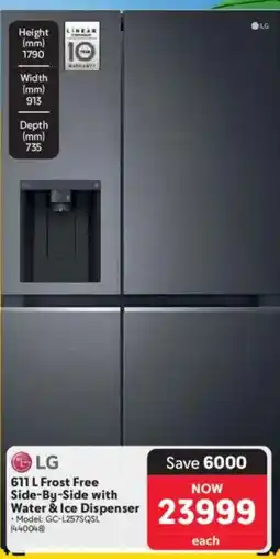 Makro LG 611 L Frost Free Side-By-Side with Water & Ice Dispenser offer
