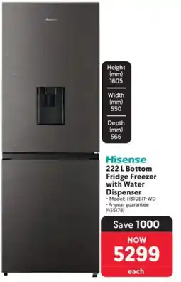 Makro Hisense 222 L Bottom Fridge Freezer with Water Dispenser offer