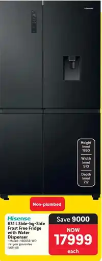 Makro Hisense 631 L Side-by-Side Frost Free Fridge with Water Dispenser offer