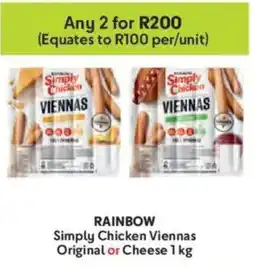 Makro Rainbow Simply Chicken Viennas Original or Cheese offer
