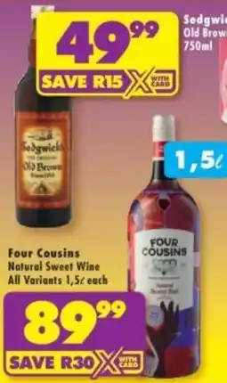 Shoprite Liquor Four Cousins Natural Sweet Wine offer