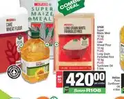 SPAR Super Maize Meal 10kg + Cake Wheat Flour 10kg + Long Grain Parboiled Rice 10kg + Sunflower Oil