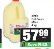 Spar SPAR Full Cream Maas 4 kg offer