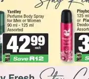 Spar Yardley Perfume Body Spray for Men or Women 90 ml - 125 ml Assorted offer