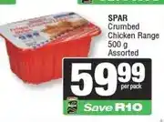 Spar SPAR Crumbed Chicken Range 500 g Assorted offer
