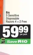 Spar Bic 3 Sensitive Disposable Razors 4 + 2 Free offer