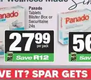 Spar Panado Tablets Blister Box or Securitaine 24s offer