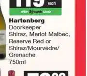 Spar Hartenberg Doorkeeper Shiraz, Merlot Malbec, Reserve Red or Shiraz/Mourvèdre/Grenache 750ml offer