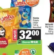 Spar Simba Potato Chips 120 g Assorted offer