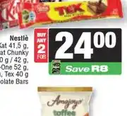 Spar Nestlé Kit Kat 41,5 g, Kit Kat Chunky 40 g / 42 g, Aero 40 g, Bar-One 52 g, Smarties 40 g, Tex 40 g offer