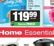 Spar Baby Soft Toilet Tissue Rolls 2 Ply Fresh White 18s offer