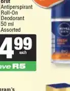 Spar Brut Antiperspirant Roll-On Deodorant 50 ml Assorted offer