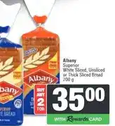Spar Albany Superior White Sliced, Unsliced or Thick Sliced Bread 700 g offer
