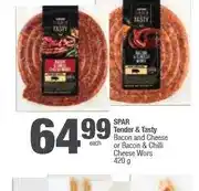 Spar SPAR Tender & Tasty Bacon and Cheese or Bacon & Chilli Cheese Wors 420 g offer
