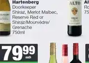 Spar Hartenberg Doorkeeper Shiraz, Merlot Malbec, Reserve Red or Shiraz/Mourvèdre/Grenache 750ml offer