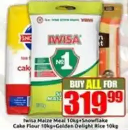 Three Star Cash and Carry Iwisa Maize Meal + Snowflake Cake Flour + Golden Delight Rice offer