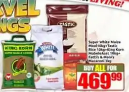 Three Star Cash and Carry Super White Maize Meal + Tastic Rice + King Korn Maize + Fatti's & Moni's Macaroni offer