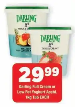 OK Grocer Darling Full Cream or Low Fat Yoghurt Assorted offer