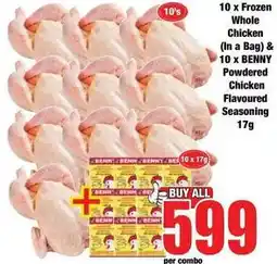 Boxer Frozen - 10 x whole chicken (in a bag) & 10 x benny powdered chicken flavoured seasoning offer