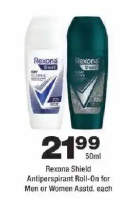 OK urban Rexona Shield Antiperspirant Roll-On for Men or Women offer