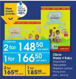 Clicks Clicks Made 4 Baby Dryprotect Disposable Nappies Jumbo Pack offer