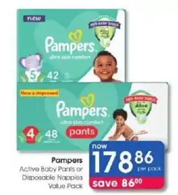 Clicks Pampers Active Baby Pants or Disposable Nappies offer