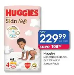 Clicks Huggies Disposable Nappies Gold Skin Soft Jumbo Pack offer