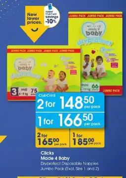 Clicks Clicks Made 4 Baby Dryprotect Disposable Nappies offer