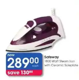 Clicks Safeway 1800 Watt Steam Iron with Ceramic Soleplate offer