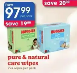 Clicks Huggies pure & natural care wipes offer