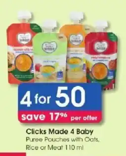 Clicks Clicks Made 4 Baby Puree Pouches with Oats, Rice or Meat offer