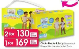 Clicks Clicks Made 4 Baby Dryprotect Disposable Nappies Value Pack offer