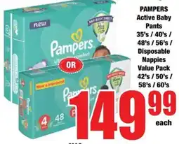 Boxer Pampers Active Baby Pants/ Disposable Nappies Value Pack offer