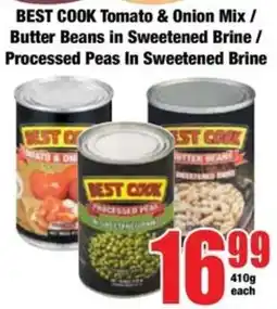 Boxer BEST COOK Tomato & Onion Mix / Butter Beans in Sweetened Brine / Processed Peas In Sweetened Brine offer