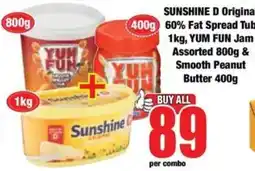 Boxer SUNSHINE D Original 60% Fat Spread Tub Assorted 800g & Smooth Peanut Butter 400g offer