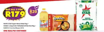 WHITE STAR Super Maize Meal SPEKKO Long Grain Parbolled White Rice SUNFOIL Pure Sunflower Oil