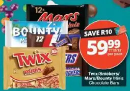 Checkers Twix/Snickers/Mars/Bounty Minis Chocolate Bars offer