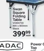 Mica Swan Square Folding Table V0404700 800 x 800mm Black offer